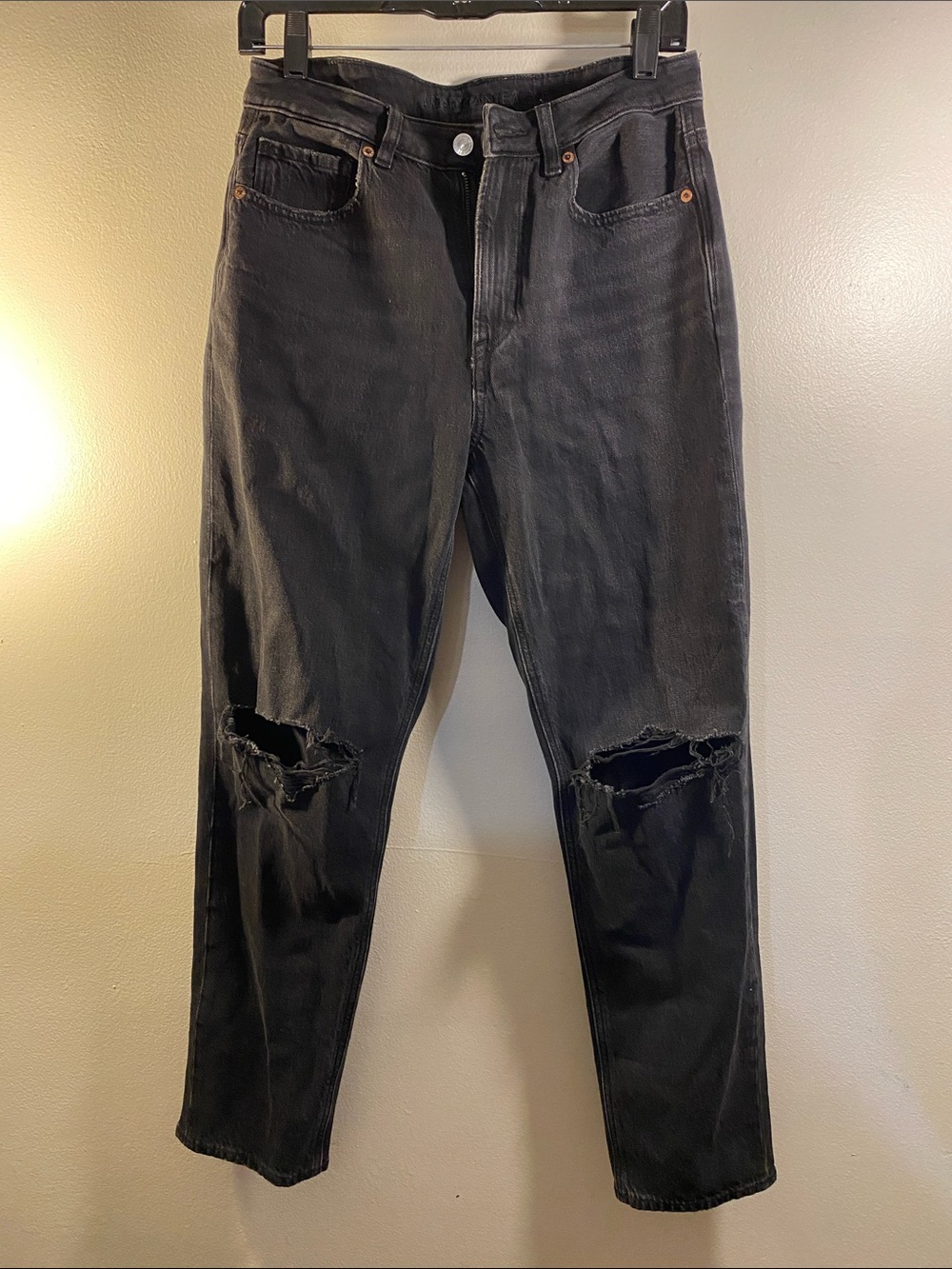 American Eagle Outfitters Black Slim Straight Distressed Jeans